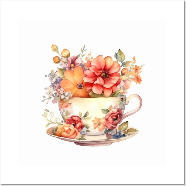 Whimsical Teacup With Flowers Wall Art by get2create